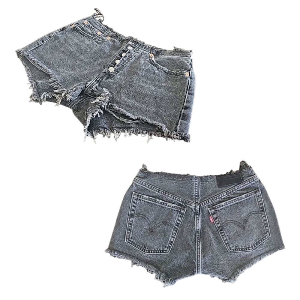 Levi's 501 Anniversary Edition Dark Wash Cut Off Denim Shorts Raw Hem W25